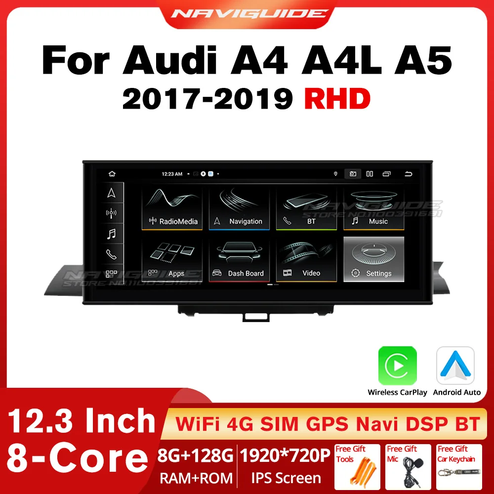 

NAVIGUIDE Android13 8+128G Car Radio For Audi A4 A4L A5 RHD 2017-2019 Carpaly Auto Multimedia Video Player GPS Navi BT Headunit