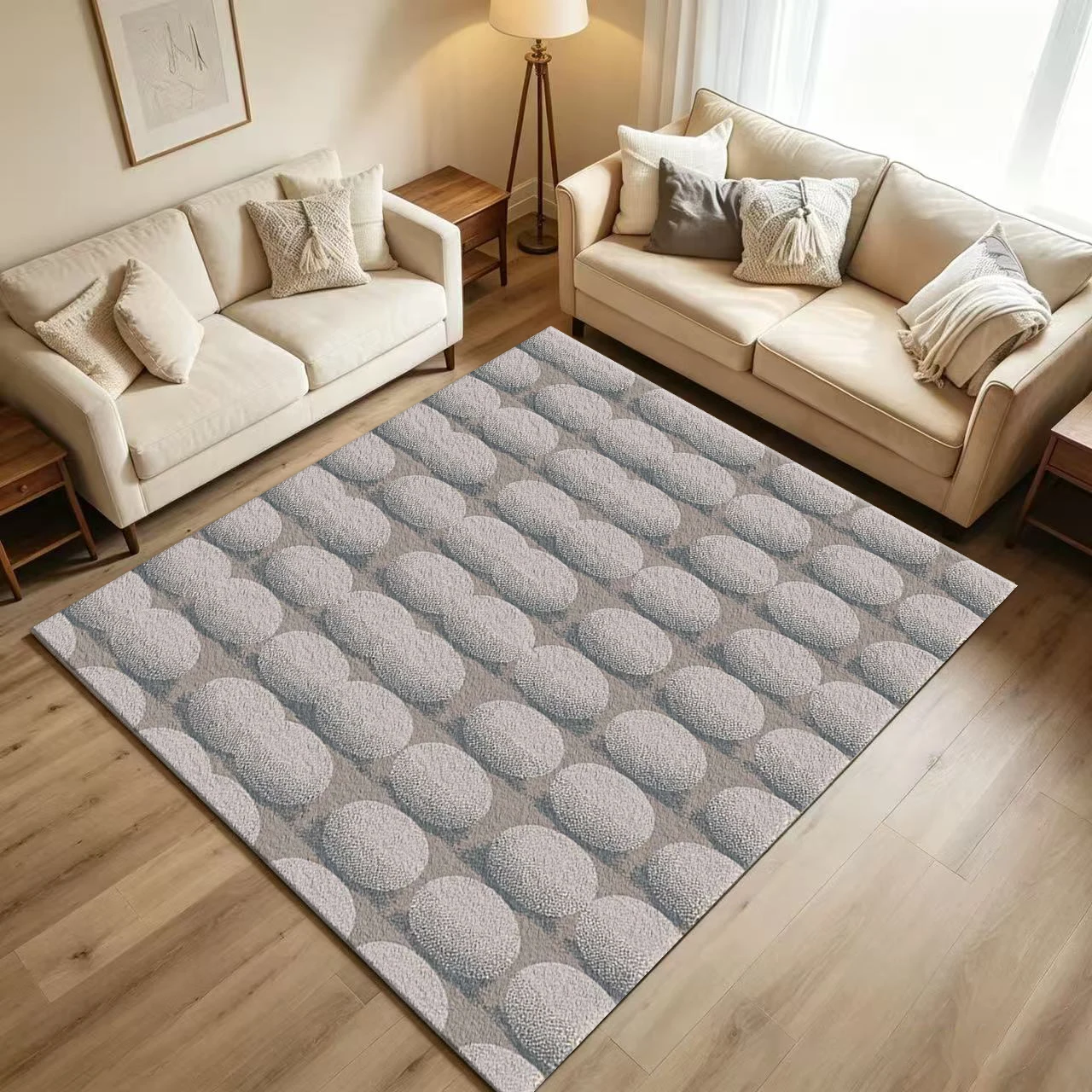 Vintage Oval Dot Stipple Carpet Flooring Neutral Gray Tone Geometric Seamless Pattern Printed Floor Rug for Household Minimalist Indoor Home Decoration