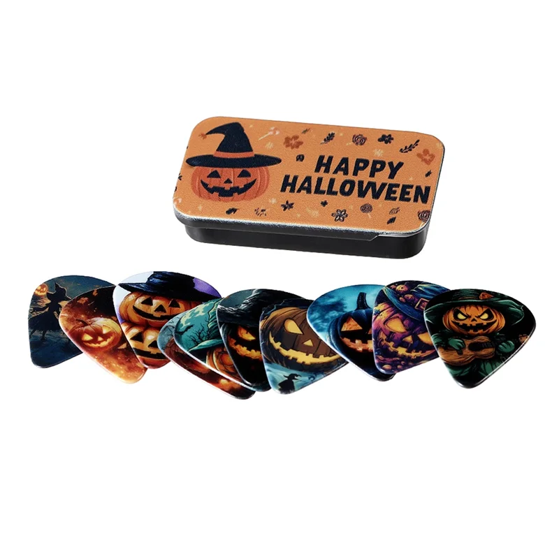 Deportes de compras, 10 Uds., púas de guitarra con estampado de calabazas Happy Halloween, púas de guitarra con caja de almacenamiento para guitarras eléctricas, bajo, Ukel