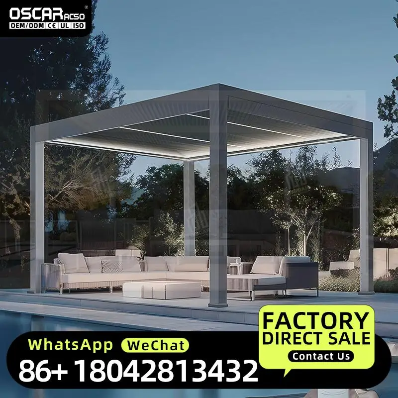 4x5 Meter Bioclimatic Outdoor Structure Aluminium Frame Powder Coated 18 Square Meters Pressure Treated Wood Nature Screen Pergo