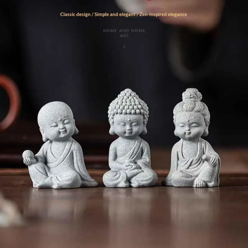 Chinese Style Statue Cute Little Monk Figurines Fish Tank Moss Landscaping Zen Oriental Aesthetic Garden Decoration Ornament Gif