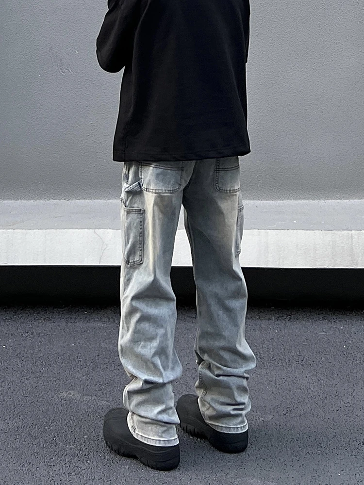 

Summer Men's Jeans Cleanfit Straight Leg Double Knee Logging Work Pants Light Blue Casual Faion Youth ular Jeans