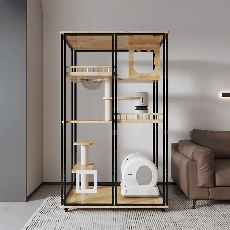 

cage de cacheté Large Panoramic Villa Luxury Balcony Glass Cat Room Transparent Litter Box Electric Toilet