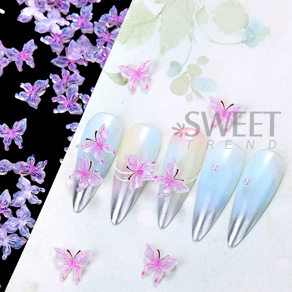 20/50/100 stuks Roze Vlinder Nail Art Decoratie 3D Vlinders Vorm Nail Charm Onderdelen Sieraden Manicure Accessoires Nagelbenodigdheden