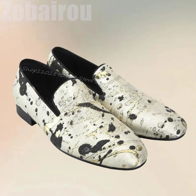 

Graffiti Glitter Print Square Toe Low Top Loafers Fashion Slip On Men Shoes Luxury Handmade Party Feast Dating Men Casual Shoes