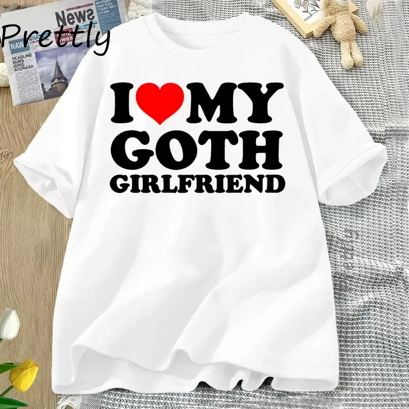 أنا أحب صديقتي القوطي تي شيرت الرجال النساء القلب بلدي GF التي شيرت الأزواج مطابقة تيز الصيف عادية القطن قصير الأكمام تيز #1