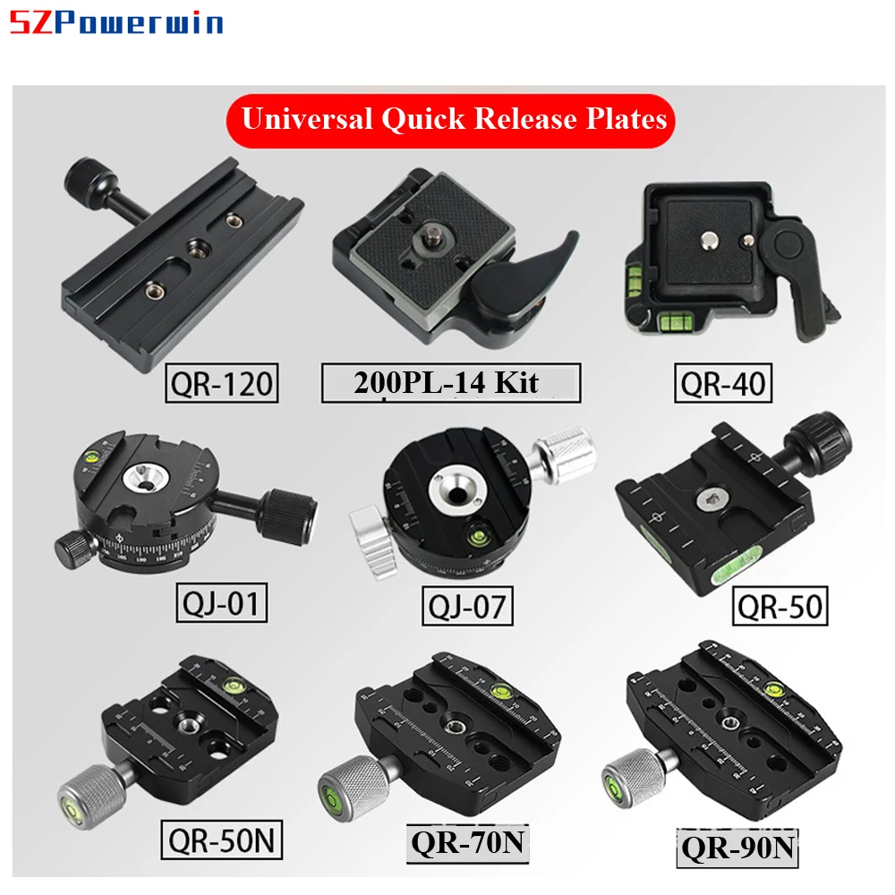 

Powerwin QR40 QR50 QR70 QR120 200PL-14 QJ01 Universal Quick Release Plate Clamp Arca Swiss Screw Adapter for Camera Tripod Head