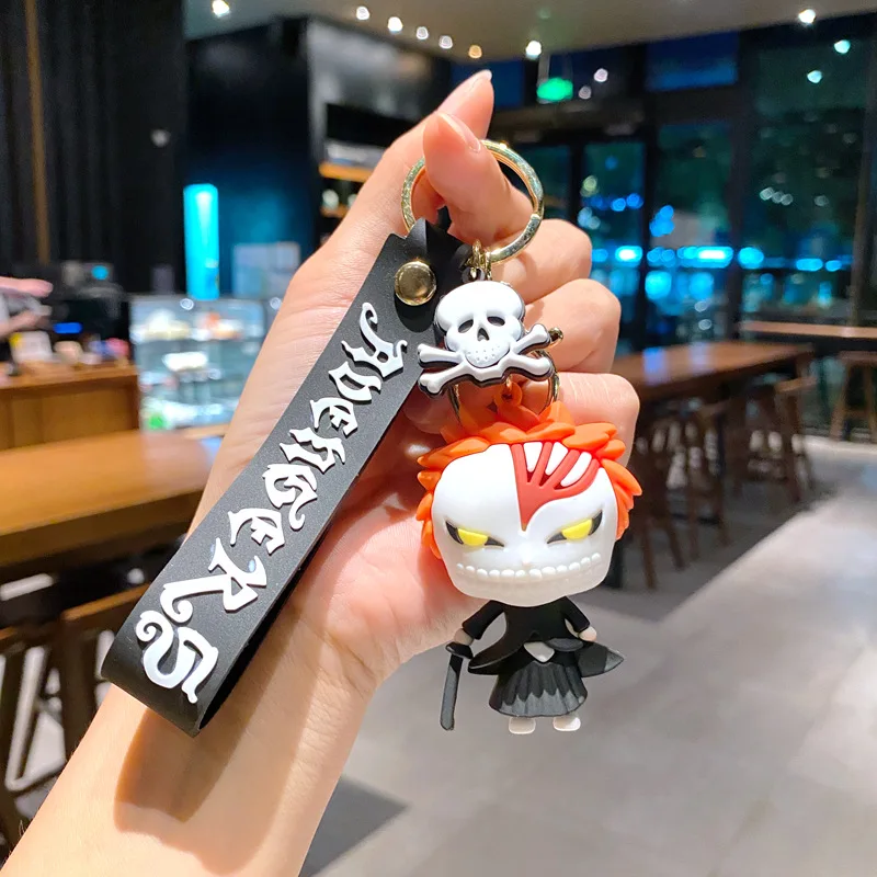 Anime bonito boneca lixívia chaveiro kurosaki ichigo cosplay chaveiro pingente de silicone carro mochila chave feminino amigos presente