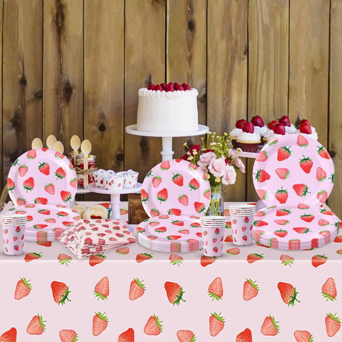 Stoviglie usa e getta per feste a tema fragola decorazioni per feste di compleanno estive forniture per feste di fragole per ragazze decorazioni per