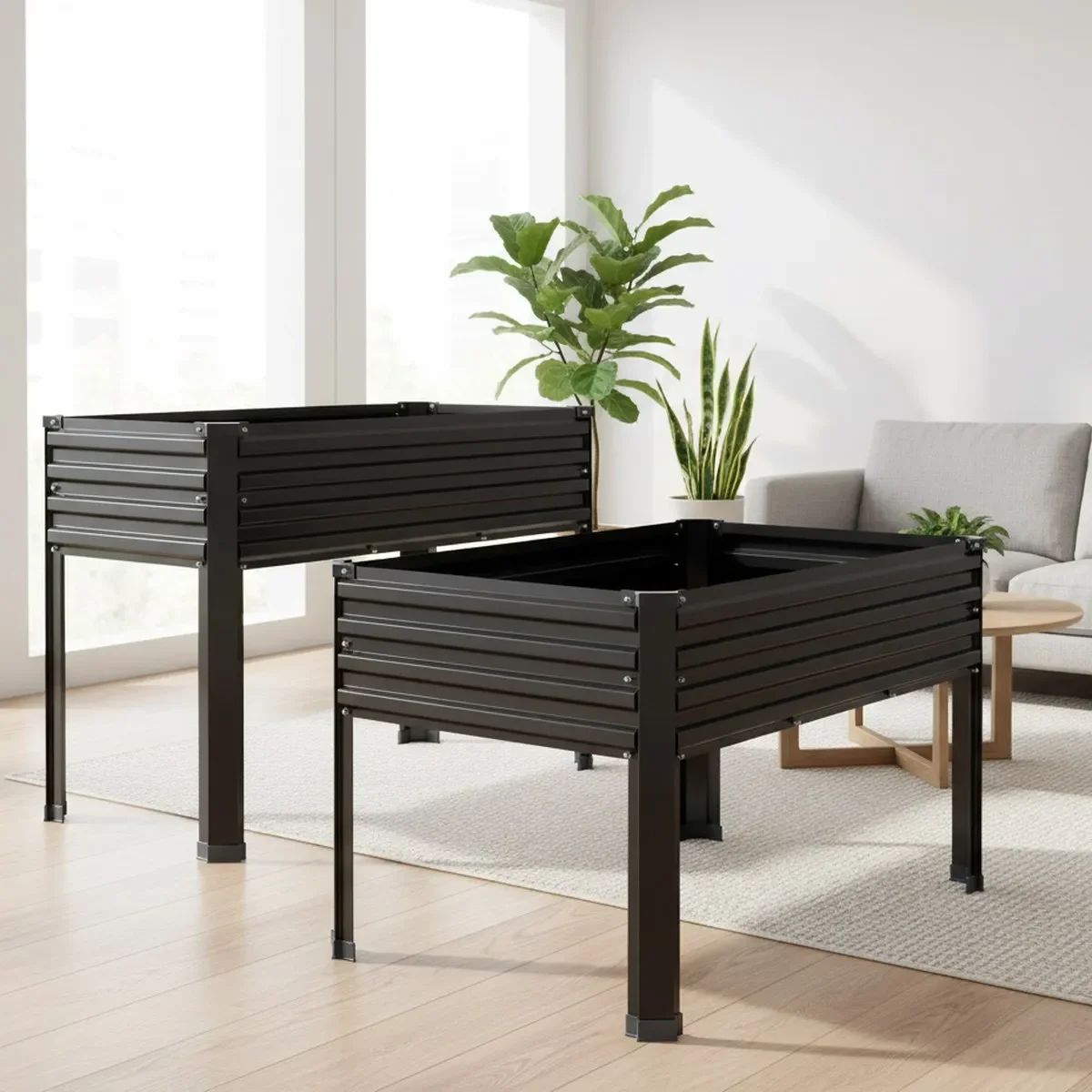 Galvanized Elevated Planter Box 48x18x30in Metal Garden Bed for Outdoors Patio Balcony