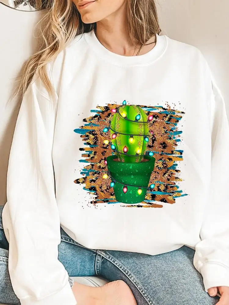 Women Ladies Print Holiday Pullovers Christmas New Year Cactus Plant Lovely Festival Fashion Clothing Graphic Sweatshirts