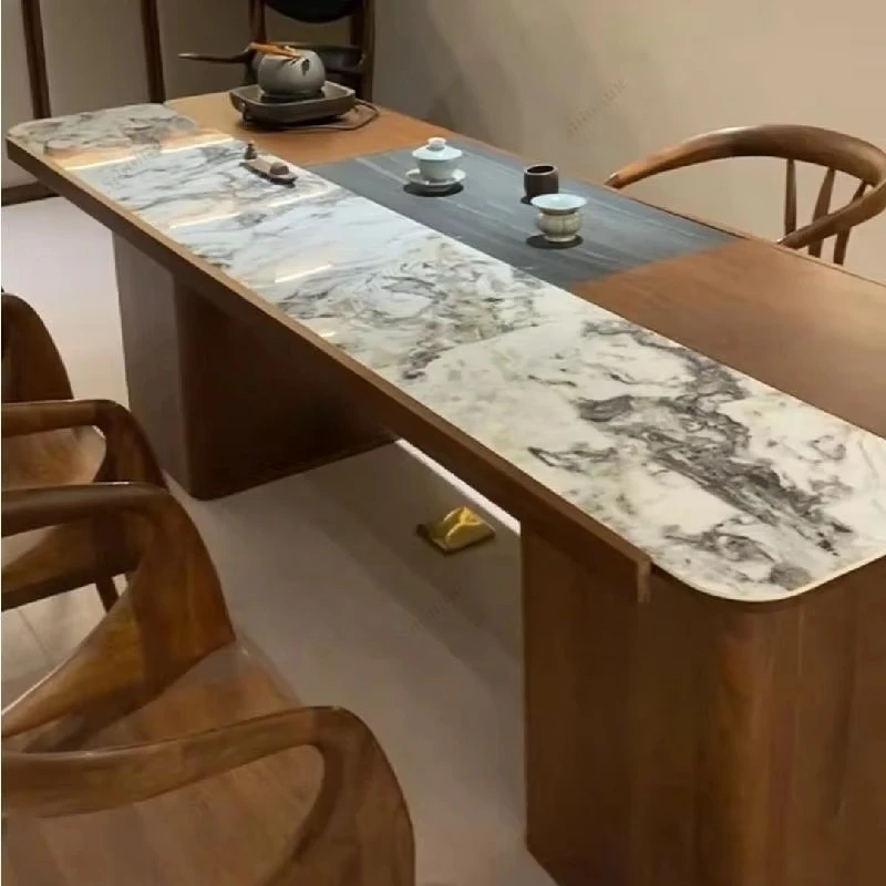 New Chinese Ebony Tea Table Chair Combination One Table Five Chairs All Solid Wood Home Office Tea Table