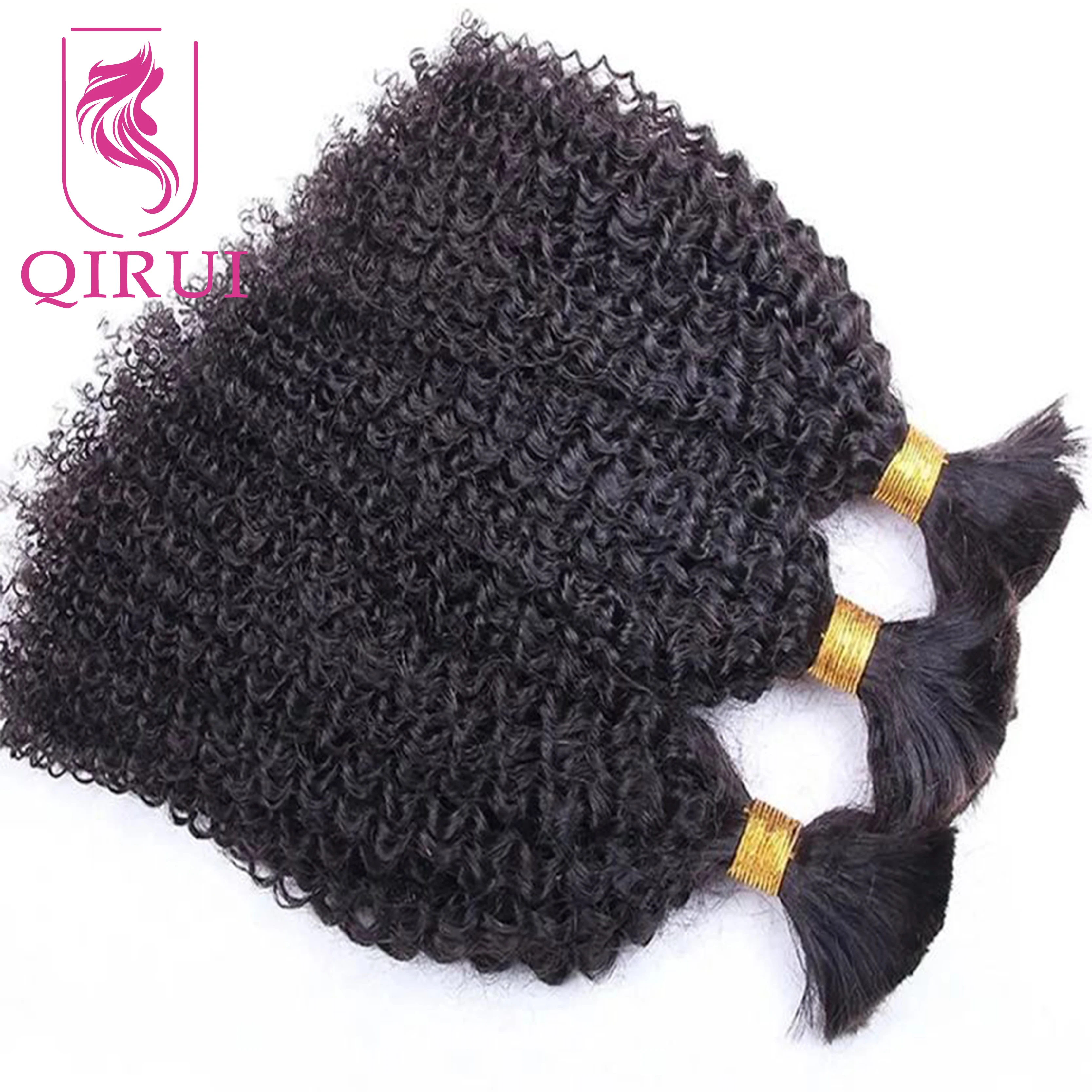 Bulk Human Hair For Braiding Afro Kinky Curly Burmese Human Hair No Weft Double Drawn Full End Boho Braids Hair Extensions