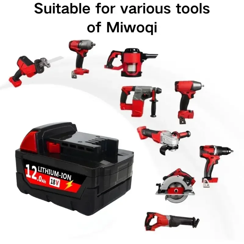 for Milwaukee m18 Battery 18V 12.0Ah Li-Ion Replacement Battery 48-11-1815 M18B2 M18B4 M18BX L50 Cordless Power Tools