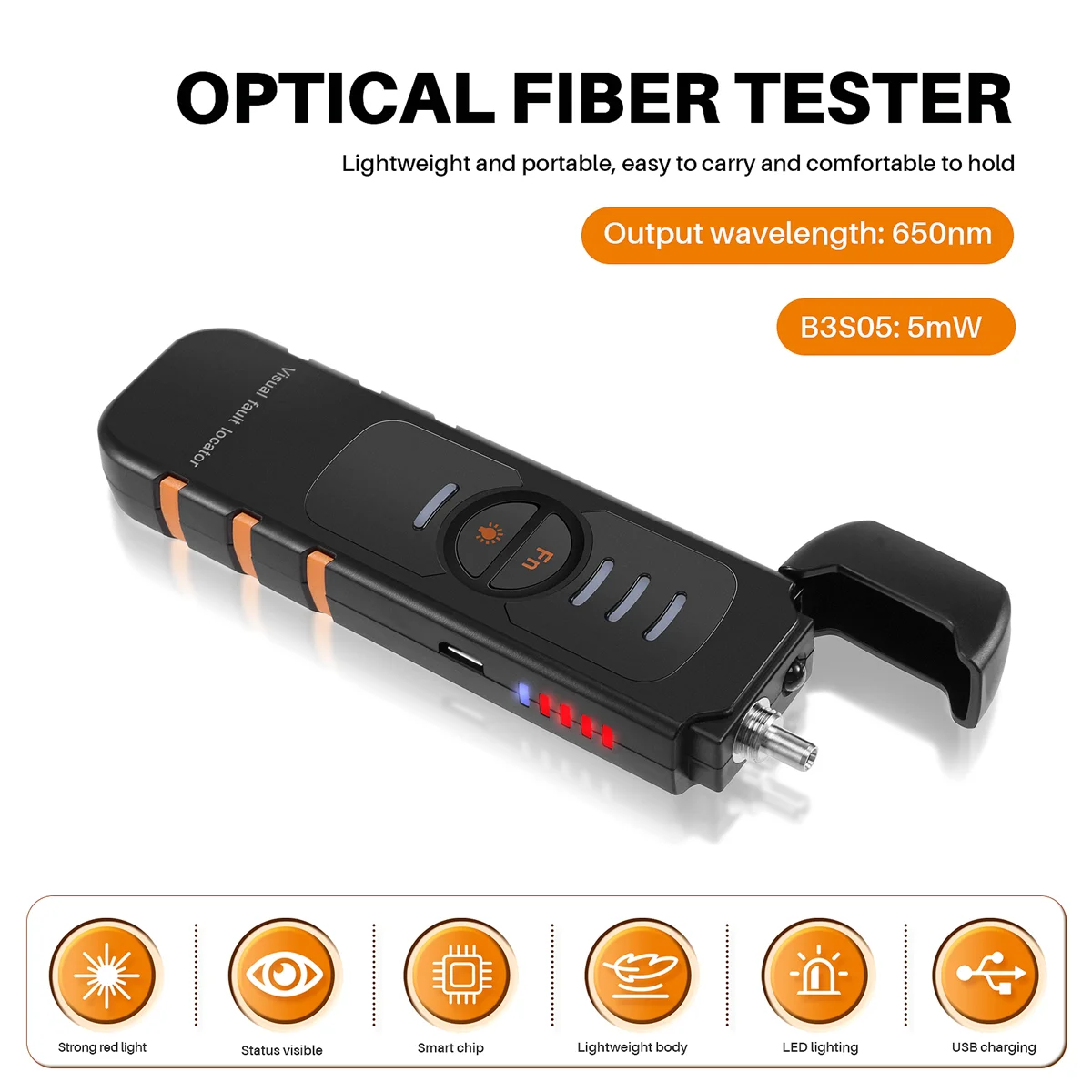 ABLJFiber Optic Tester Pen Type Red Light Visual Fault Locator Rechargeable Optical Cable Test Optical Power Meter 5Mw