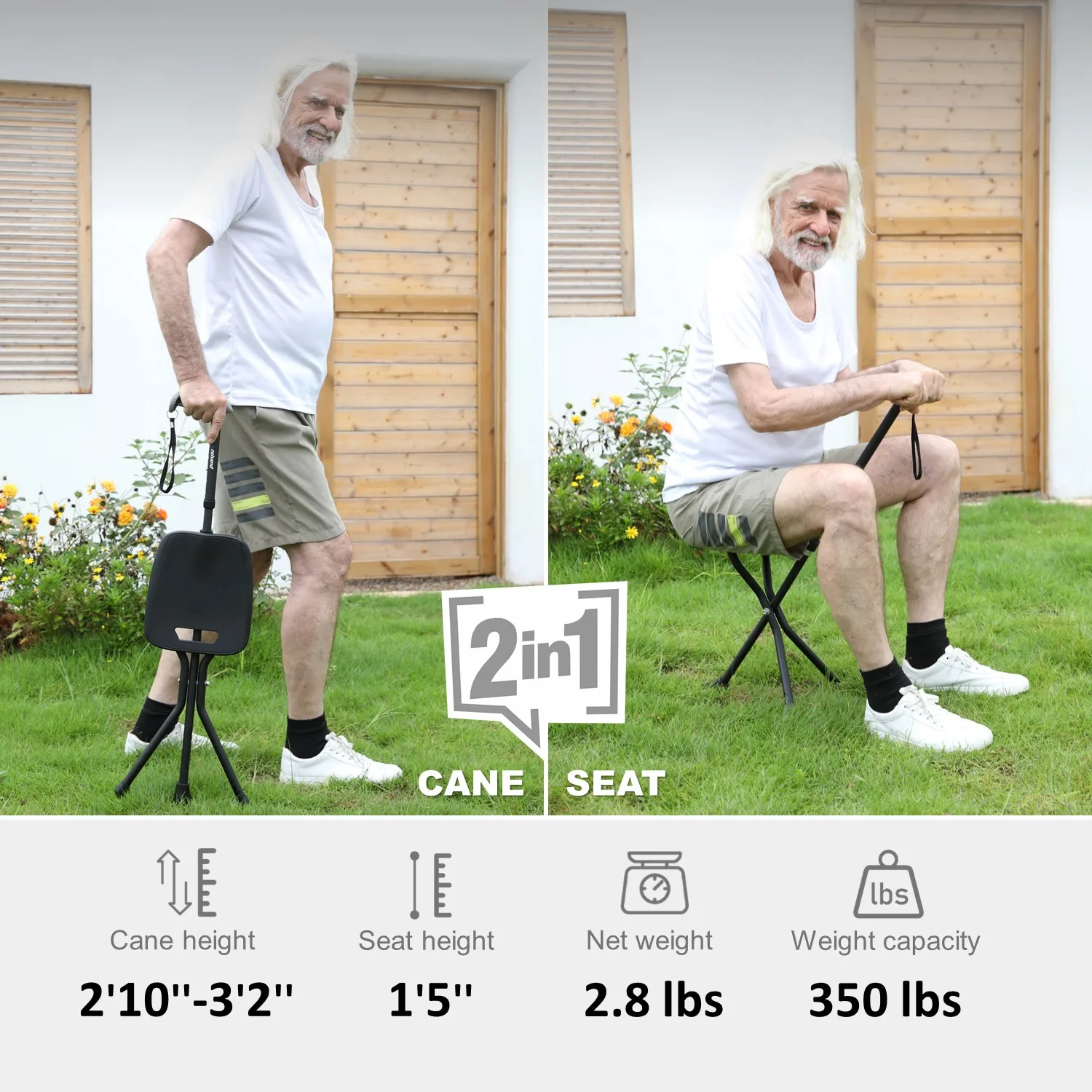 Class I Cane Chair Portable Aluminium Foldable Stool Walking Sticks with Seat 1.08KG Lightweight for Elderly Daily