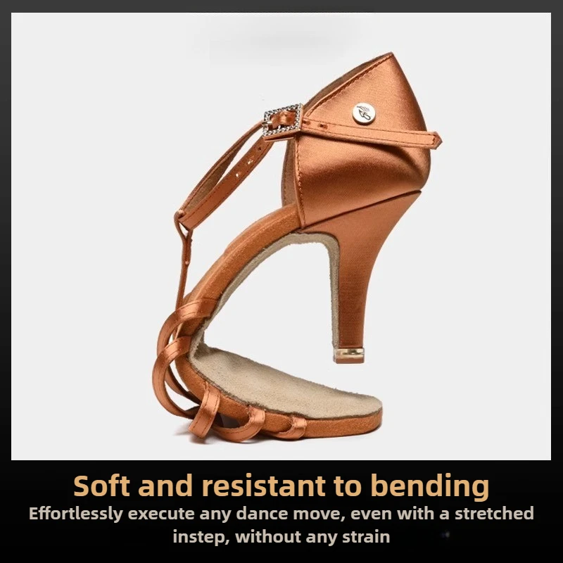Zapatos de baile latino Vennystyle, tacón medio alto profesional genuino con suela Flexible para práctica de salón de mujer
