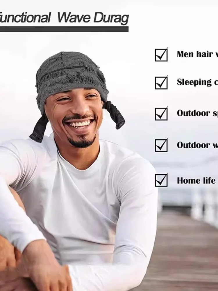 AliExpress New Vintage hole Cotton Durag Headband Unisex Hip Hop Bandana Long Tail Pirate Cap for Men Trendy Head Wraps Cycling Head Scarf