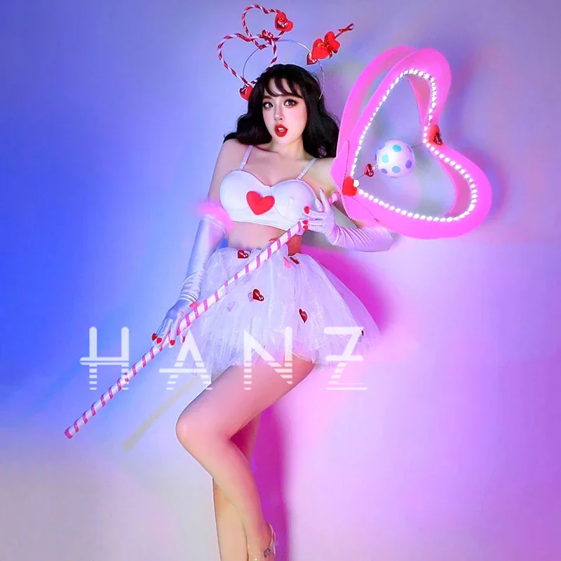 女性のパーティーフェスティバル衣装バーナイトクラブ Dj Ds ゴーゴーダンス衣装かわいいトップメッシュスカートステージジャズダンス服 XS6774