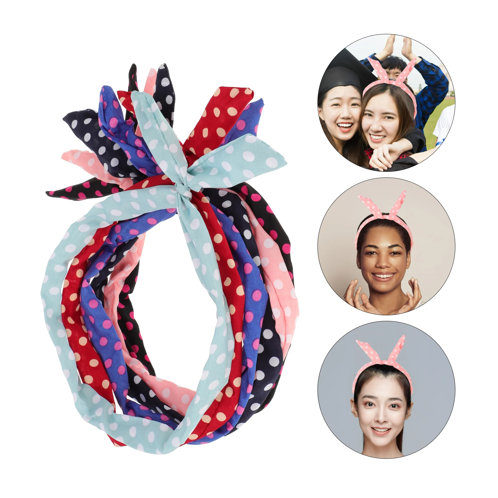 

6pcs Dot Hairband Women Headband Cloth Wired Hoop Bow Hair Bands Premium Material Round Printed Colorful Styling Daily Clothes
