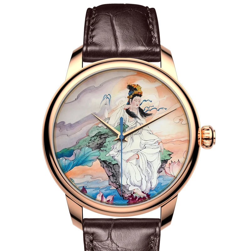Designer's original custom Guanyin Bodhisattva micro-painted enamel watch men's mechanical watch Buddha watch men's watch