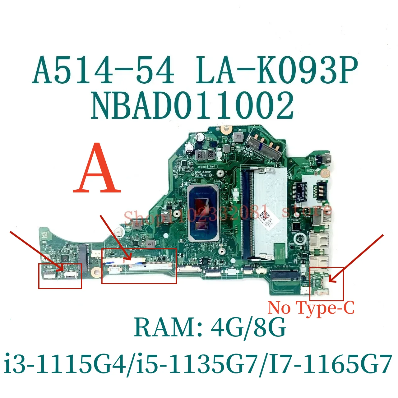 LA-K093P Mainboard For Acer Aspire A514-54 A515-56 A315-58 Laptop Motherboard With I3 I5 I7-11TH CPU 4GB/8G RAM 100% Tested Full