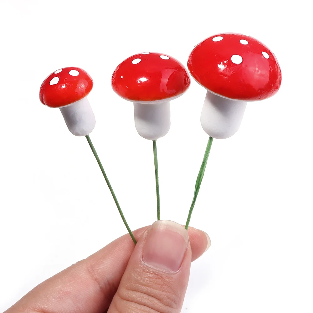 30Pcs PE Mini Red Mushroom Garden Dotted Small Potted DIY Toy House Landscape Bonsai Plant Garden Decoration Wholesale Ornament