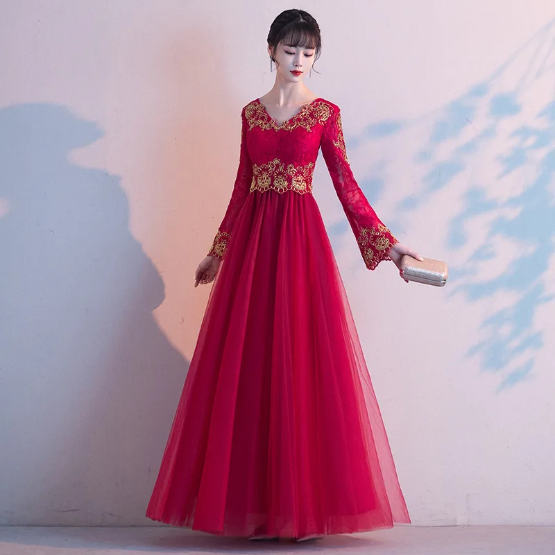 TOAST Abbigliamento Autunno Vita alta plus Size Copertura della pancia Abito da sposa a maniche lunghe Sposa Tostatura da donna