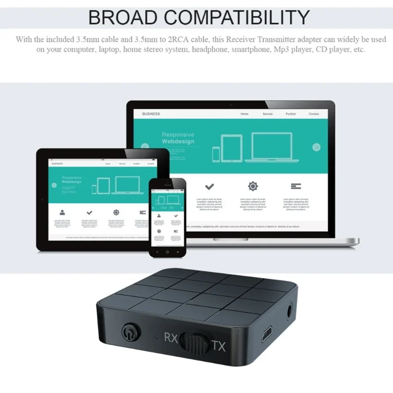 Bluetooth-compatible Receiver Transmitters with 3.5mm to 2RCA Cord Sound Transfer up to 32.8ft for Home Headphone System F19E