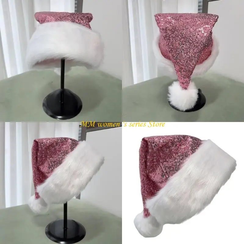 Q39C Hoed met pailletten Kerstfeestdecoratie Hoed Pailletten Kerstmankostuum Hoed voor volwassenen en kinderen Kerstfotografie