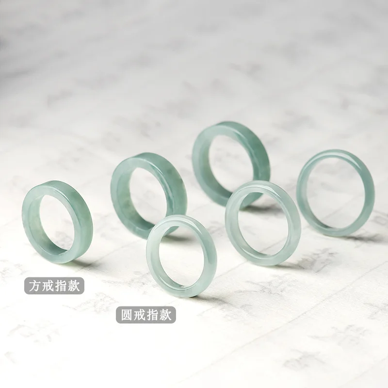 Natural Old Pit A Goods Jade Light Blue Water Ring For Men's Gifts Women's Couple Ring Ice Jadeite Square Jewelry Drop Shipping