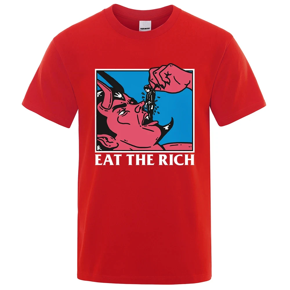 New Eat The Rich Horror Comics Printed Men T-Shirt Tee Loose Cotton T Shirts Mens Streetwear Brand Breathable Y2K Tops Clothing