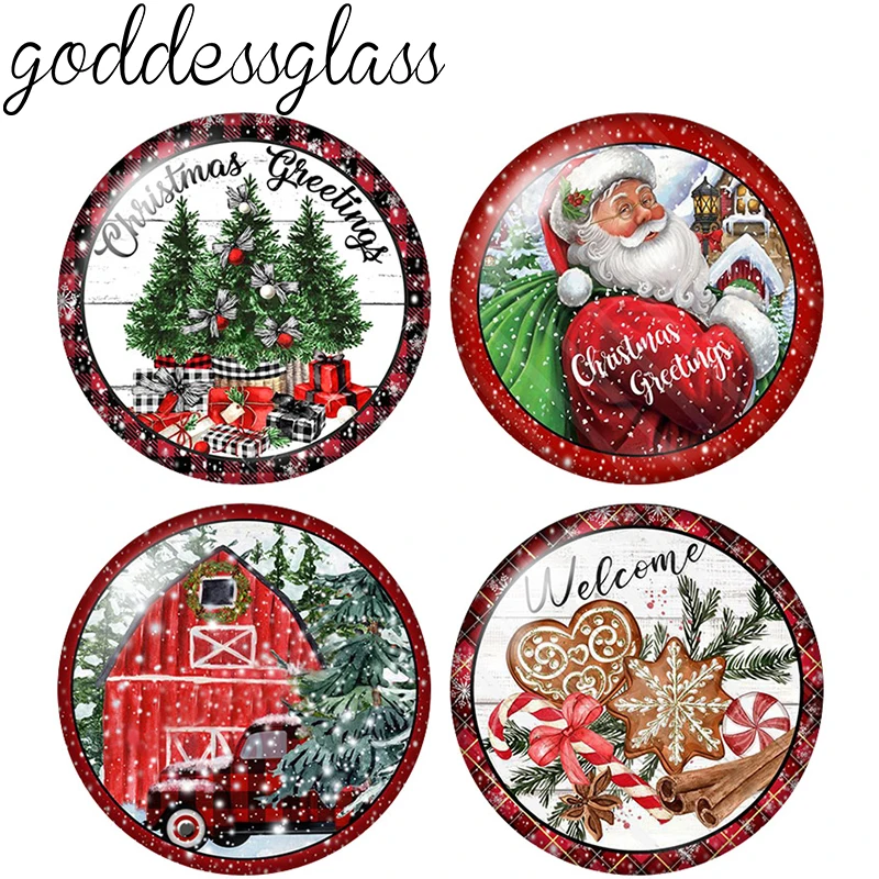 

New Merry Christmas Trees Santa Claus Car 10pcs 12mm/18mm/20mm/25mm Round photo glass cabochon demo flat back Making findings