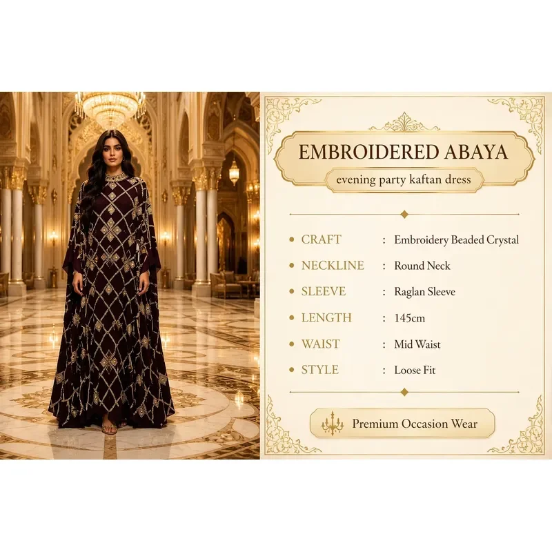 Embroidered Robe Crew Neck Cape Sleeve Crystal Beaded Elegant Dress Sequined Robe Kaftan Wedding Dress Women's Dress