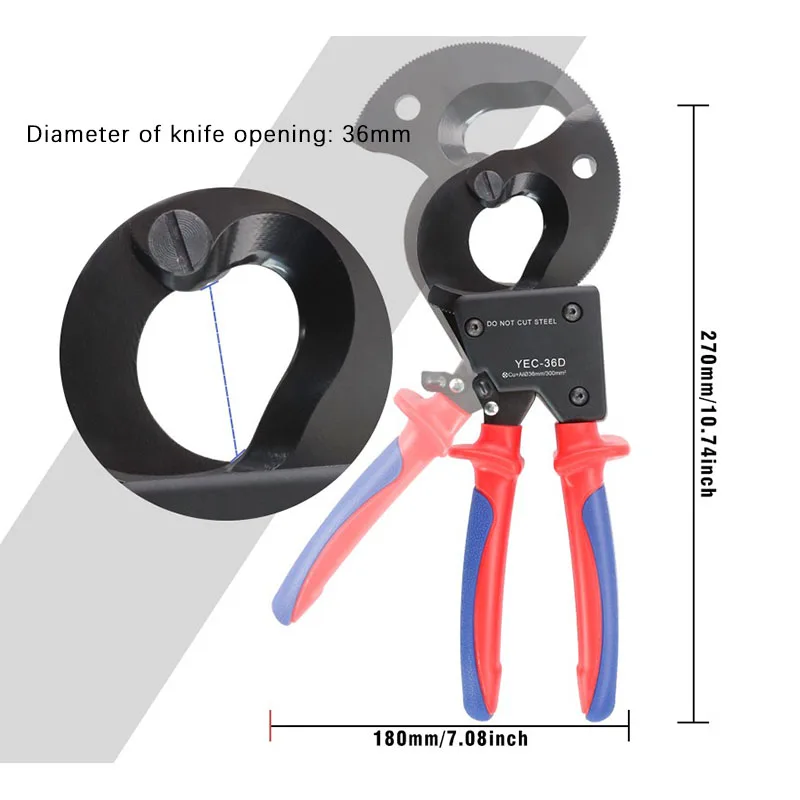 High Strength Alloy Copper Aluminum Electrician Shear YEC-36D Ratchet Cable Shear Gear Type Scissor Wire Cutter