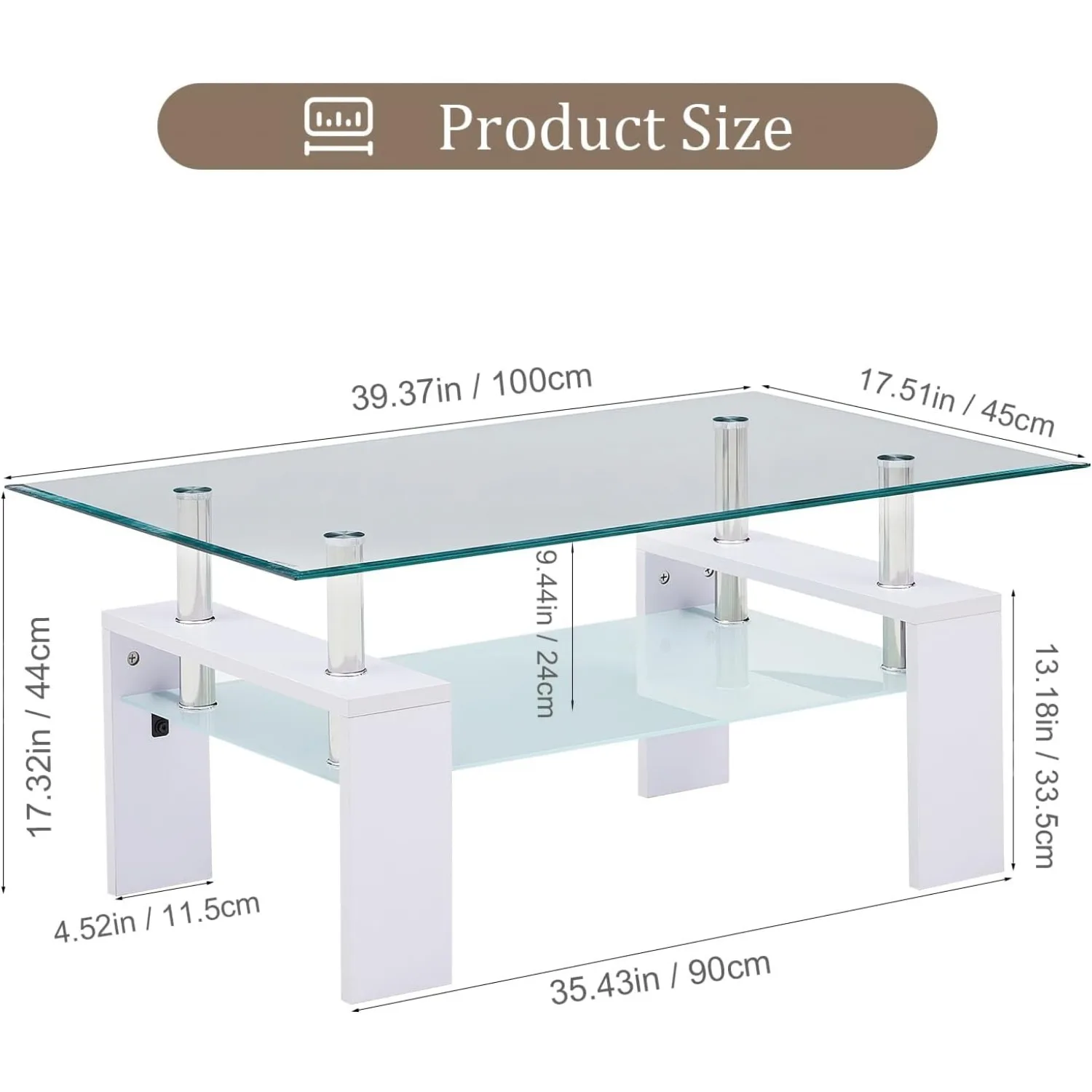 Modern Rectangle Coffee Table, Tempered Glass Center Table with Open Storage Shelf,Living Room Guest Reception Room