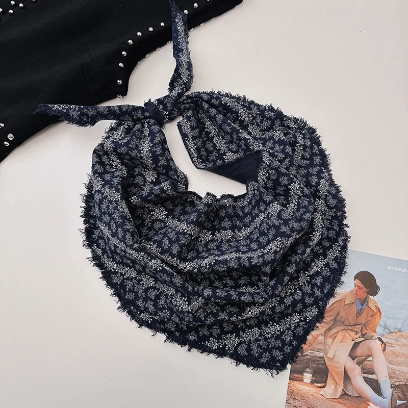 

%cotton floral pastoral style scarf women, soft and elegant, with short fringes, suitable Japanese and