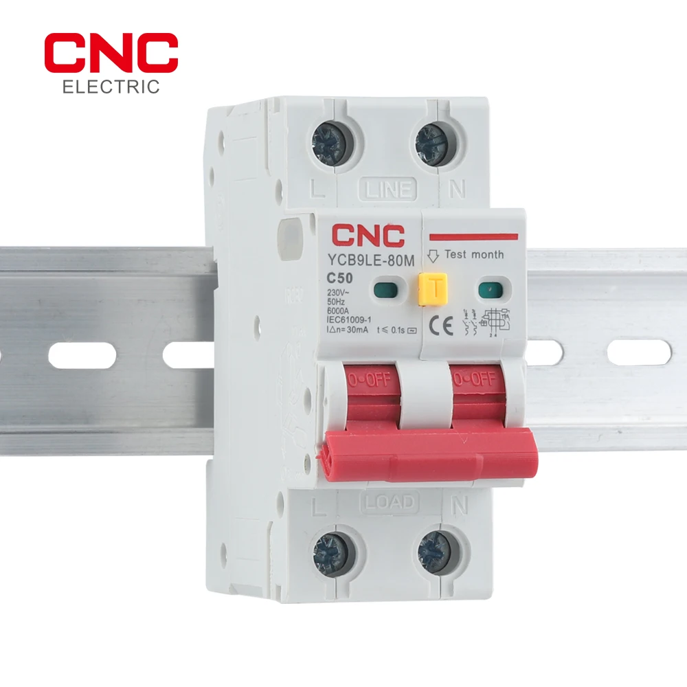 CNC YCB9LE-80M 2P 230V RCBO 30mA Residual Current Circuit Breaker With Over Current And Leakage Protection MCB