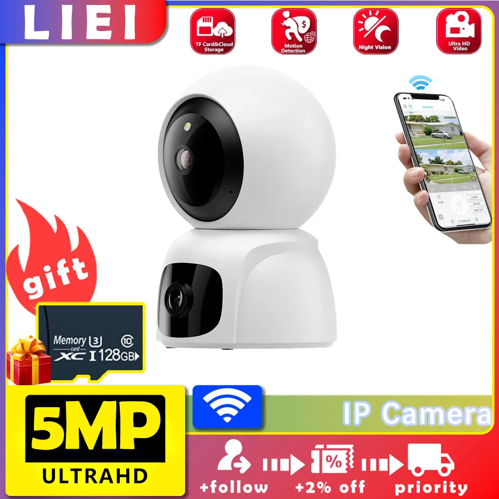 

LIEI 5MP+5MP WIFI Dual Lens Surveillance Camera PTZ IP 360 Cameras Wireless Outdoor Security AI Human Detect Digital CCTV Cam