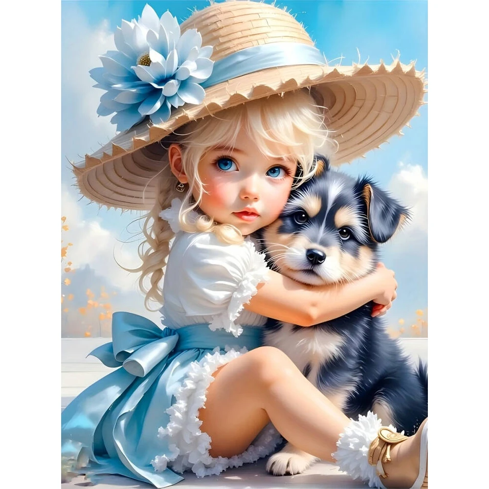 Vollständiges Diamant-Malset Mädchen und Hund Stickerei 5D DIY Diamant-Mosaik Kunst Handgefertigte Dekorative Gemälde