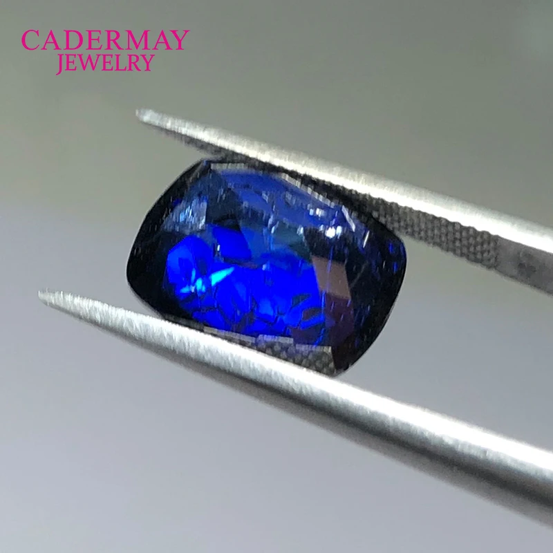 Cadermay Lab Grown Sapphire With Inclusions 4x6mm-12x16mm elongated Cushion Shape Royal Blue Synthetic Sapphire Loose Gemstone