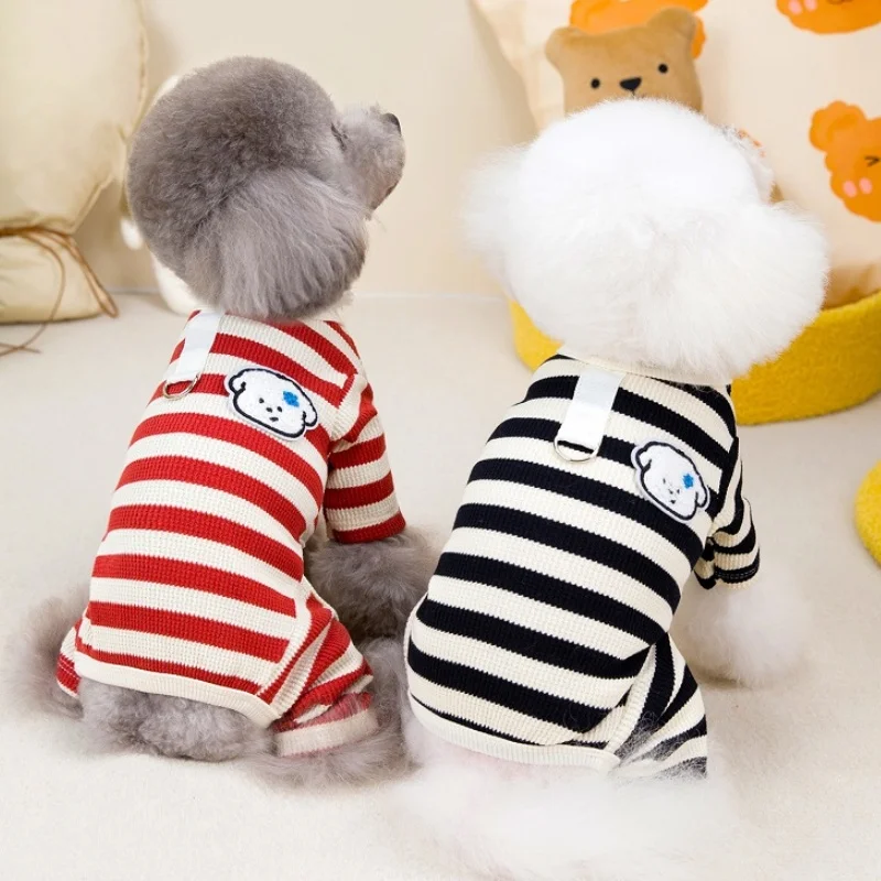 Soft Warm Dog Jumpsuits Pet Striped Clothes for Small Dogs Fashion Puppy Pajamas Autumn Cat Jumpsuits Pet Overalls Dog Clothes