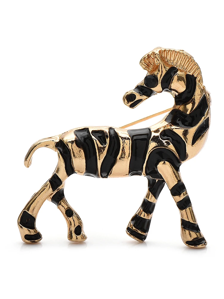 Wuli&baby Cute Zebra Brooches Pins 2-color Enamel Horse Animal For Women Men Party Casual Brooch New Year Gifts