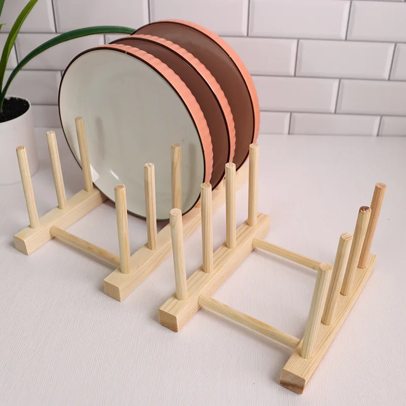 

Drain pine wood plate rack, bowl and dish storage rack for kitchen, wooden