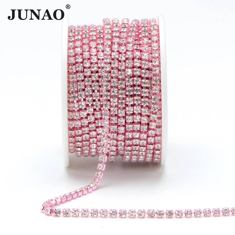 JUNAO 10Yard SS6 SS8 SS12 SS16 Sewing Colorful Glass Rhinestone Chain Crystal Cup Trim Strass Ribbon For Clothes Accessories