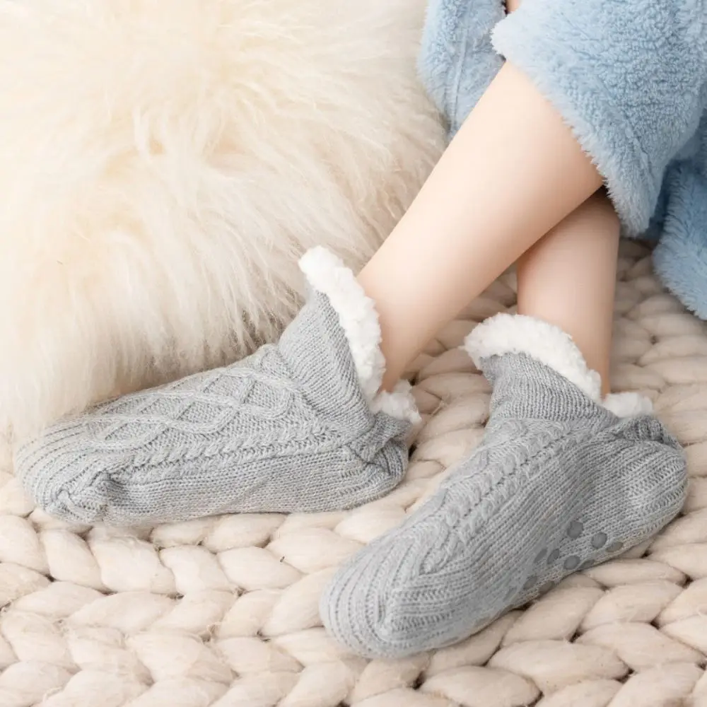 

Fashion Patchwork Winter Floor Socks Silica Gel Plush Thicken Velvet Socks Kawaii Hosiery Sleeping Socks Fall/Winter