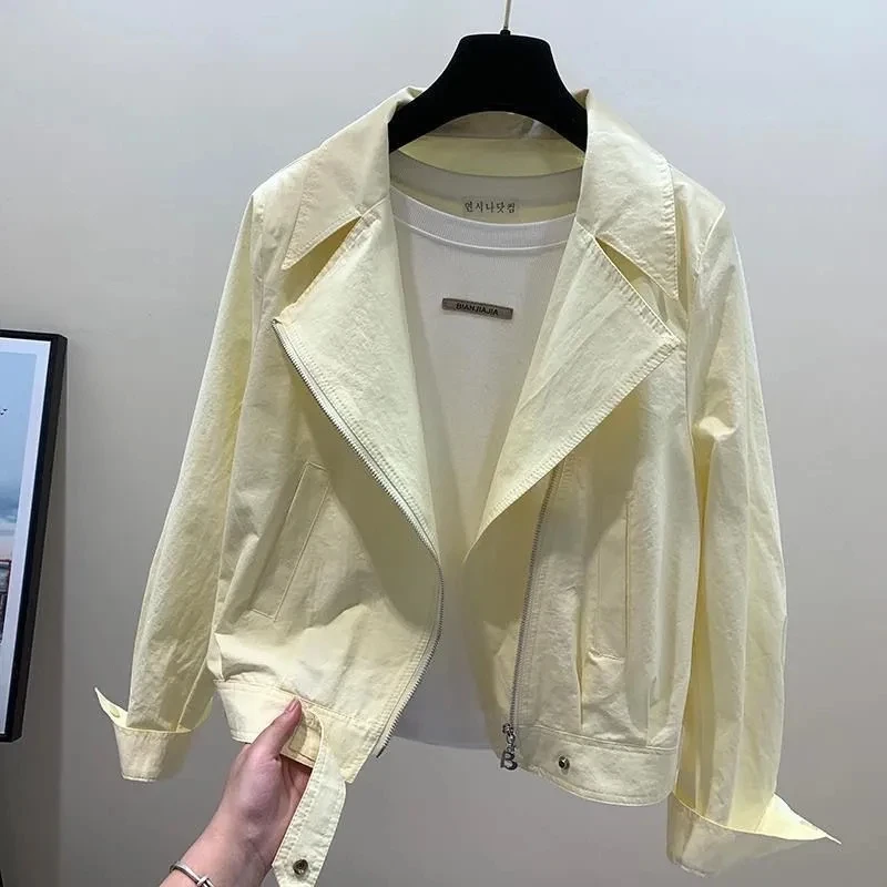 Spring Autumn New Female Versatile Solid Color Zipper Baseball Jacket Women Korean Loose Fitting Suit Collar Baseball Coat
