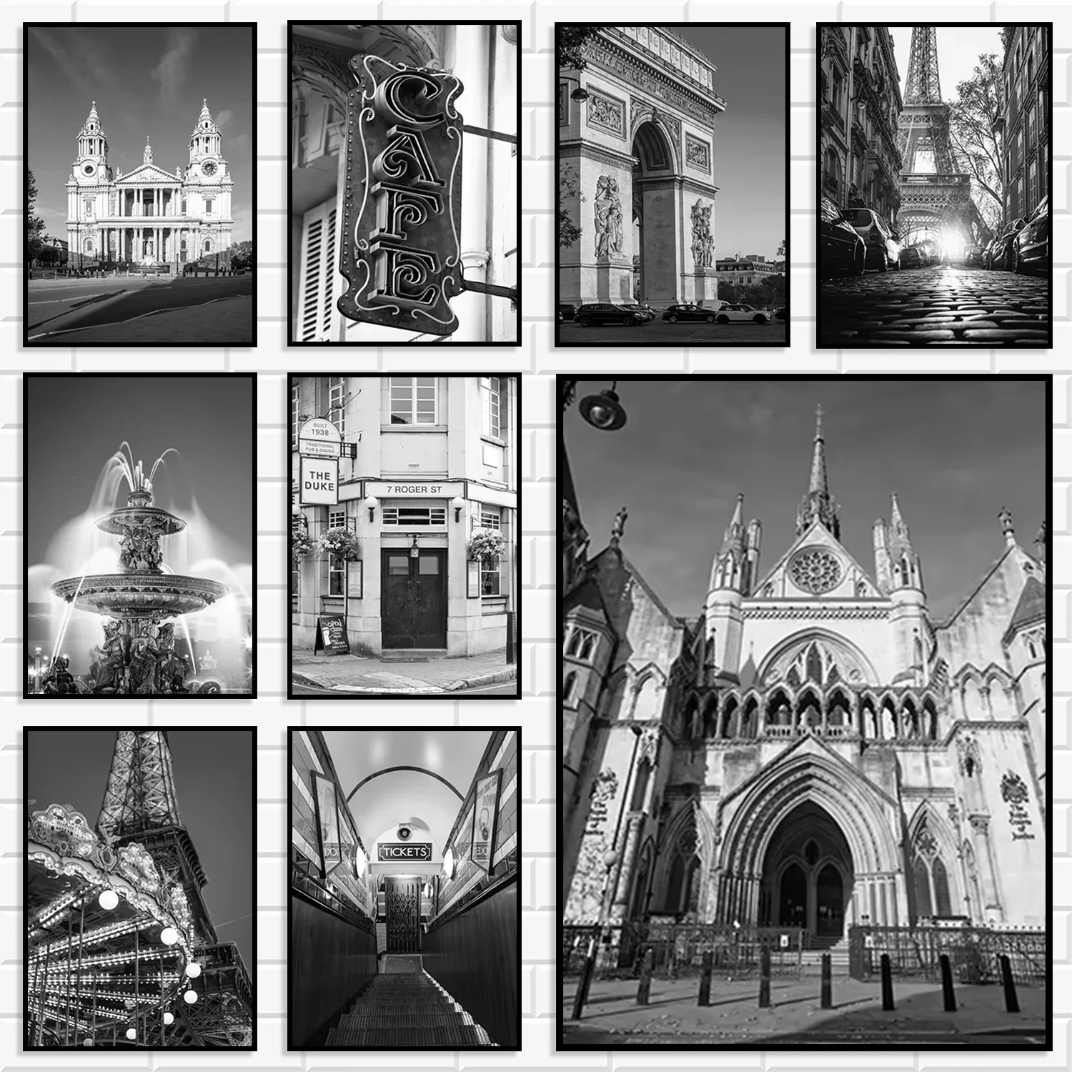 Vintage Black‑White European Architecture Wall Art Poster Paris London Old Building Street View Canvas Print Home Wall Decor