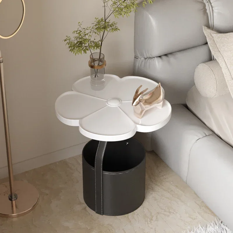 Petal sofa edge Italian light luxury handmade saddle leather storage small coffee table creative high-end storage bedside table