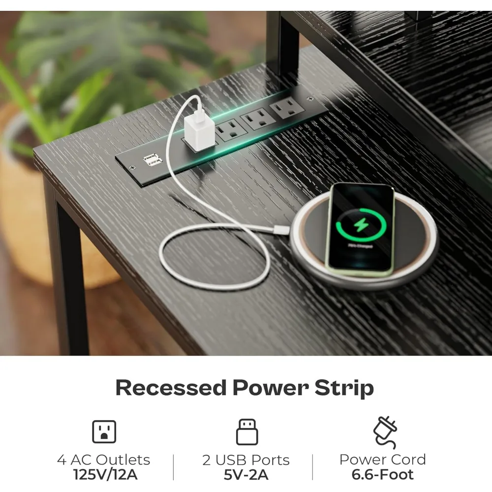 Reversible L Shaped Computer Desk with Drawers, Gaming Desk with LED Lights and Power Outlets, Office Desk